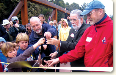 San Lorenzo River Bike/Pedestrian Bridge Ribbon Cutting Neal Coonerty and Sam Farr, with constituents, cut a ribbon to inaugurate the San Lorenzo River Bicycle/Pedestrian Bridge